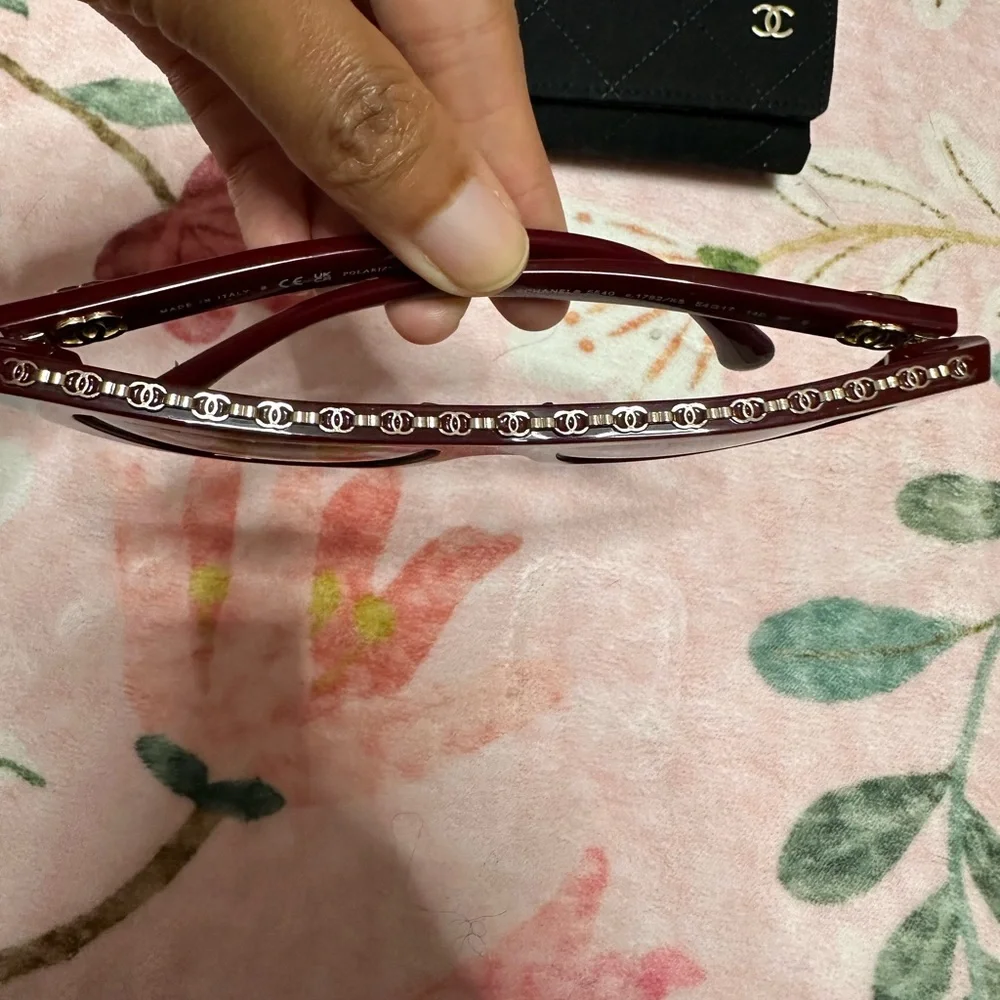 Chanel 5540 Butterly Burgundy Sunglasses with Gold Chain Accent